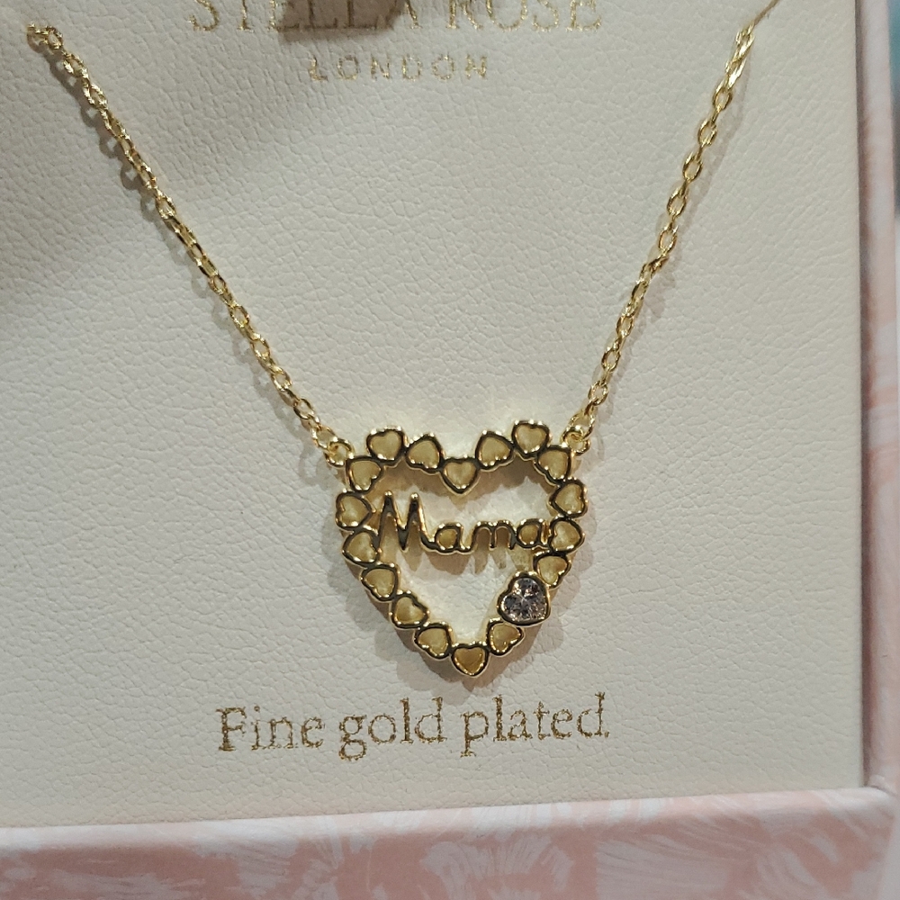 Mama monogram fine Gold Plated Cubic Zirconia pendant Heart Necklace